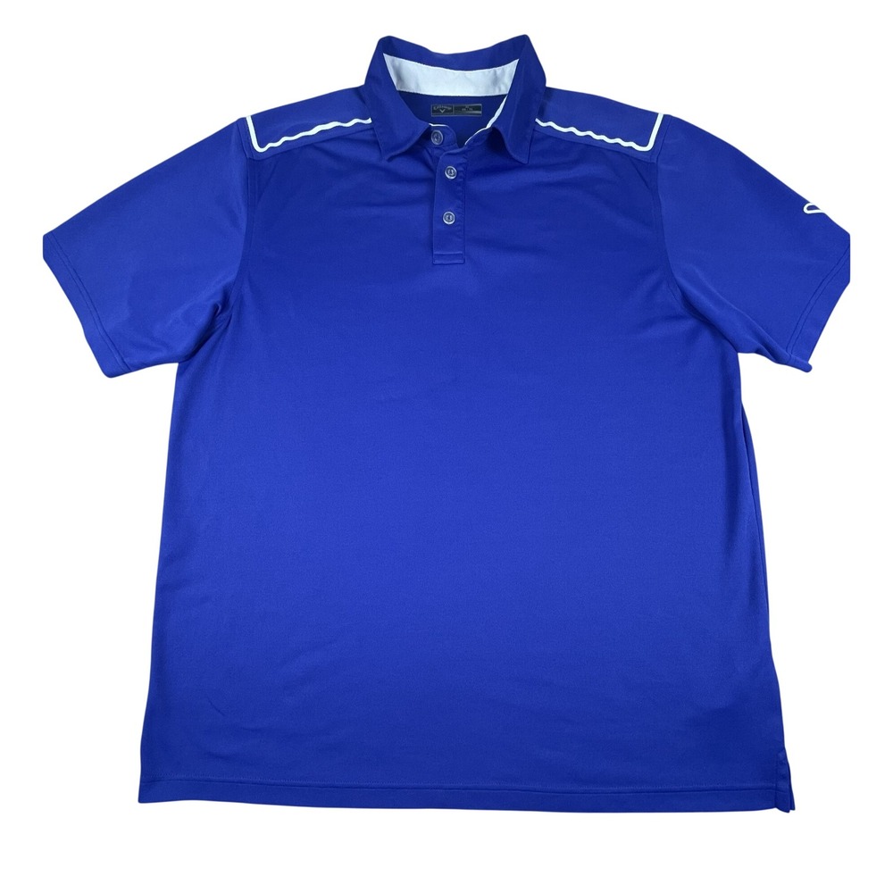 Callaway Polo Shirt Mens XL Blue Golf Performance Short Sleeve Piping Athletic